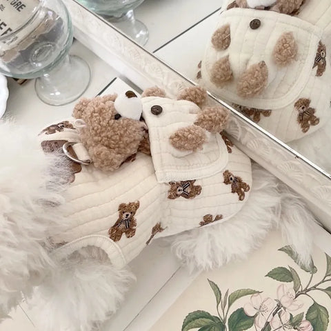 Colete de arnês para cães em algodão com decoração de urso