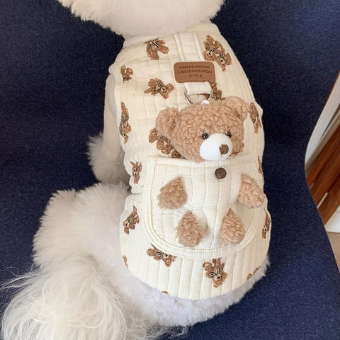 Colete de arnês para cães em algodão com decoração de urso